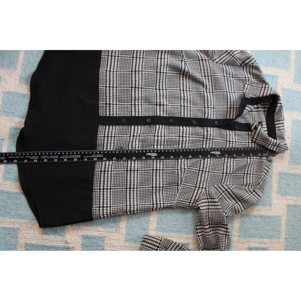 Talbots Size S Black White Plaid Button Down Blouse Mixed Media Roll Tab Sleeve - Picture 8 of 8